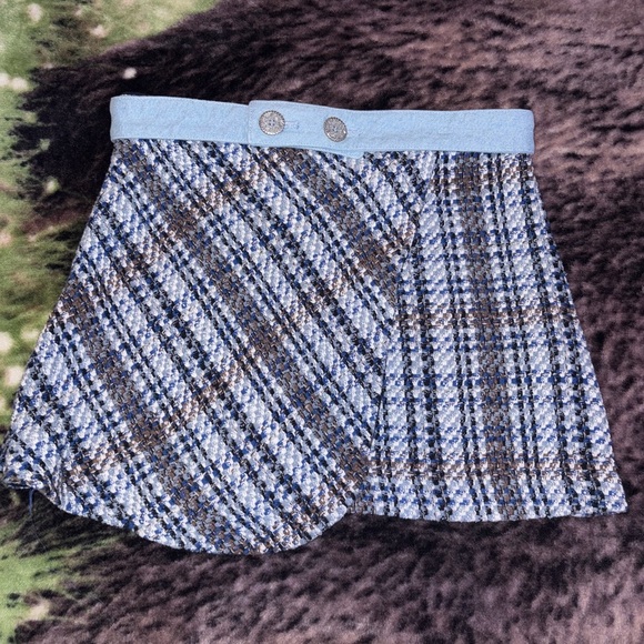 Zara Blue and Brown Tweed Mini Skirt - Picture 5 of 7